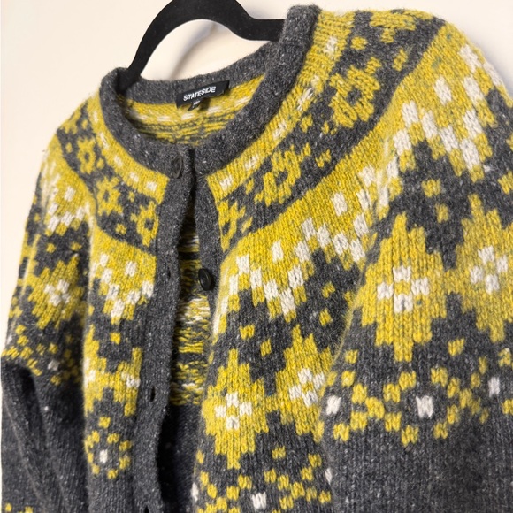 Stateside merino wool blend green/grey fair isle button up cardigan size med - Picture 5 of 7